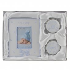 CG410: GIFT SET - 2" X 3" FRAME/1ST TOOTH/1ST CURL BOXES BLUE